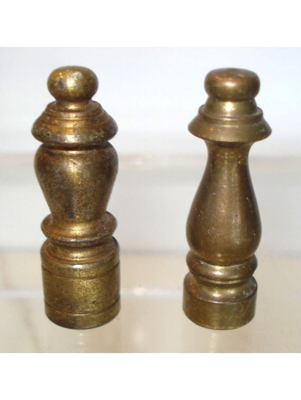 Two Vintage MCM Oxidized Brass Finials Chess like Architectural Topper for Lamp